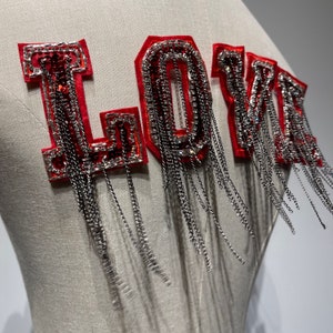 Handmade Red Sequins Love Letter Patch Beaded Alphabet Applique with Tassel Chains image 4