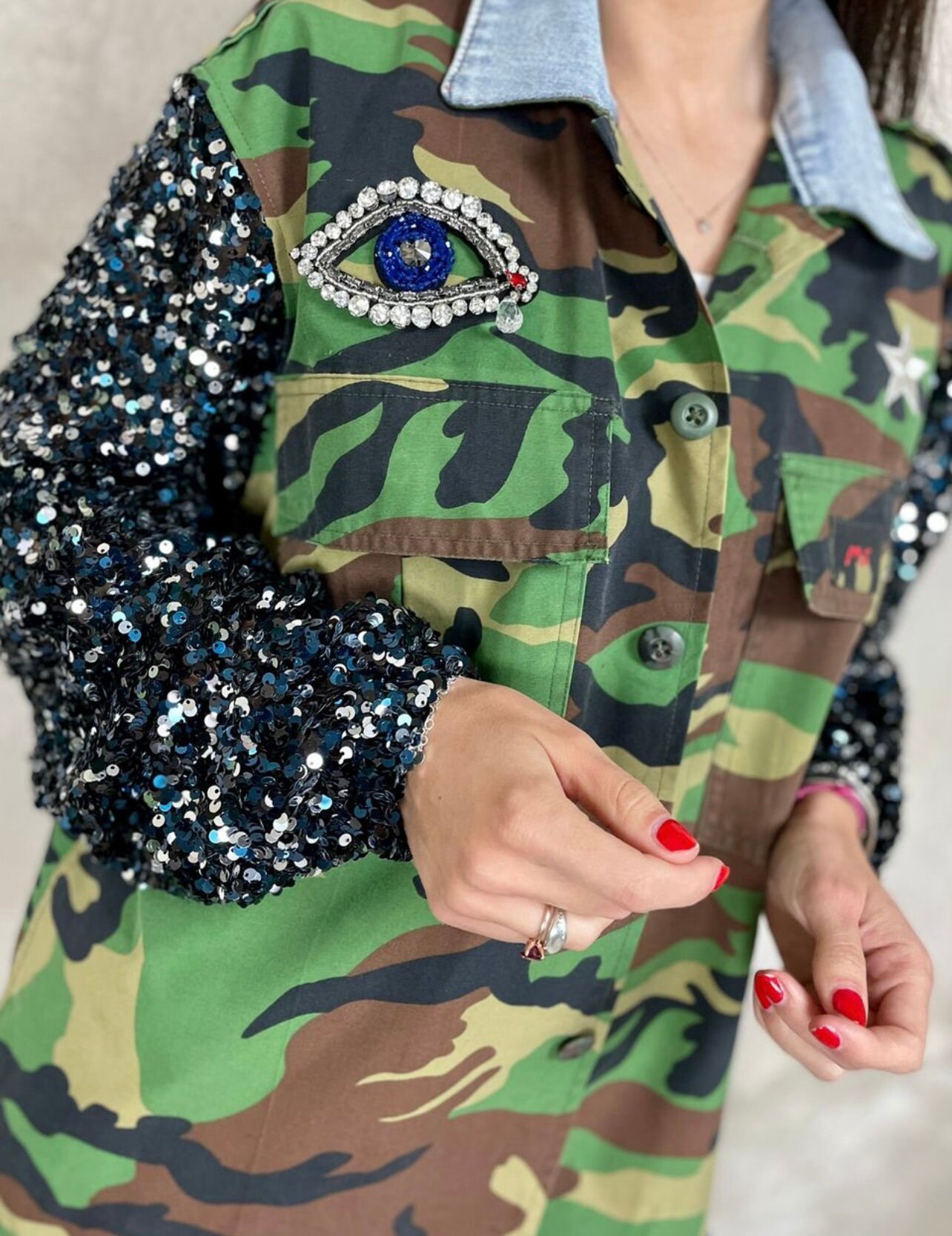 Toppe Ricamate Occhio Malocchio Fatte A Mano - Set 4 Pezzi Con Perline E Cristalli Per Decorare Vestiti, Borse E Accessori - Foto 4