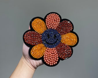 Handmade Sun flowers rhinestone Applique beaded patches for clothes or denim jackets Applique