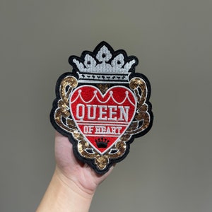 Rainha do coração de lantejoulas costurada em remendo para decoração de roupas vintage ou apliques bordados remendos de letras brancas em jaquetas jeans e casaco