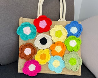 Colorful Crocheted flowers for applique on dress or Vintage clothes Decoration patch handmade DIY Fashion