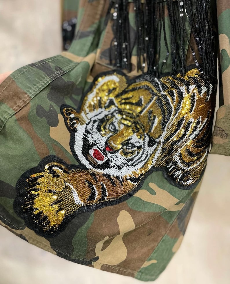 Gold Sequins Beaded Tiger Applique Handmade Sew on Patches for Etsy