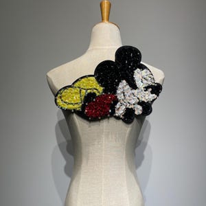 Handmade Cartoon Mouse Patch - Artisan Rhinestone & Sequined Design for Collector Jackets