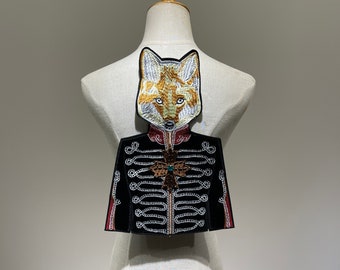 大きなヴィンテージフォックス刺繍パッチクロスハンドメイドビーズ服用