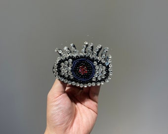 Handmade Rhinestone Eyelash Evil Eye Sew on Patch,for denim jackets embroidered applique or clothes Sparkling Spiritual Protection Accessory