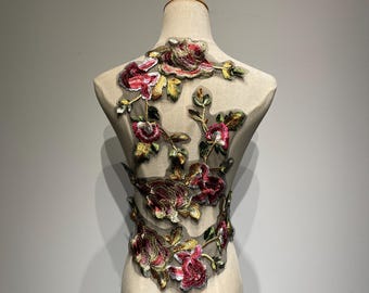 Floral Rose Embroidered Applique | Sheer Mesh Flower Patch for Dress, Blouse & Jacket | Vintage Inspired Botanical Applique