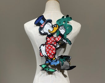 Vintage embroidered Cartoon Duck painting US Dollar for Clothes back Sew on patches or Denim jackets Funny Applique Hoodies decoration