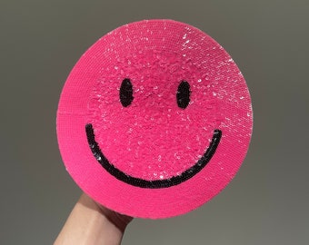 Large Sequins Smiley Face Iron-On Patch - Sparkle and Shine Everywhere You Go!