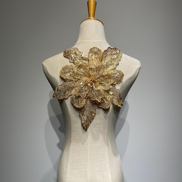 Large 3D Sequin Flower Appliqué – Perfect for Gowns, Prom Dresses & High-Fashion Projects