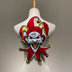 Evil Clown Chenille Patch with Red Hat – Horror Iron-On Embroidered Appliqué for Jackets, Bags, and Halloween Outfits