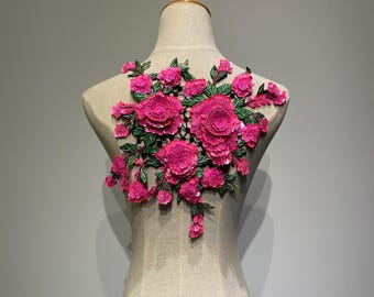 Handmade Rose Sequin Applique – Beaded Floral Patch for Couture