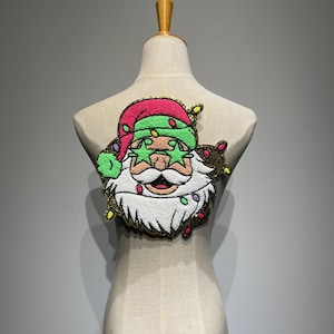 Large Santa Claus Christmas Appliqué – Glittery Iron-On Chenille Patch