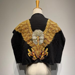 Handcrafted Gold Beaded Eagle Patch - Golden Wings Applique - Embroidered Bird Appliqué for Leather Jackets - Animal Wall hanging