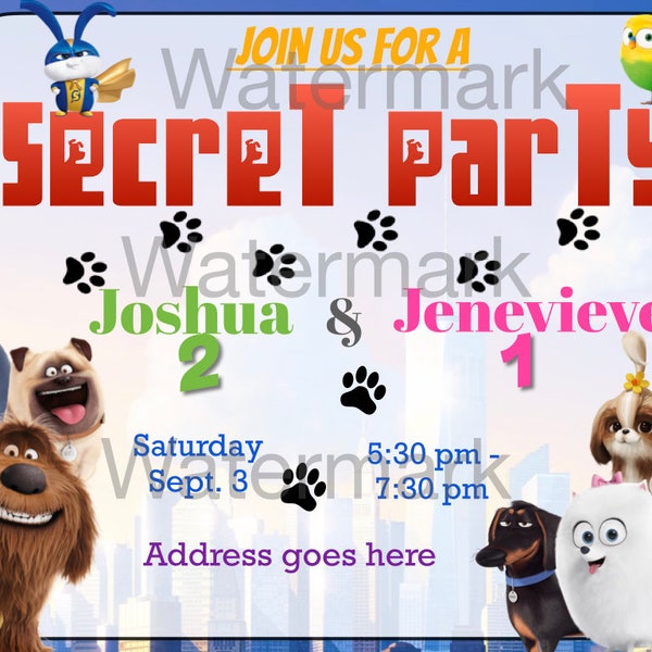 1 Digital file//Secret life of pets Digital invitations, dogs, pets, celebration, kids movie, invitations, birthday party for kids