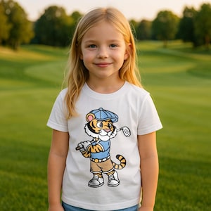 Kids T-Shirt mit golfendem Tiger Logo - Fun Design!