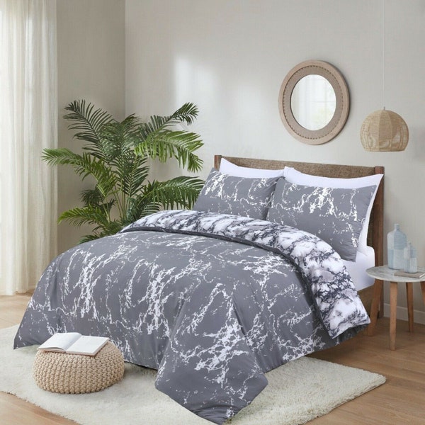 Reversable Print Marble Design Bedding 100% Cotton Duvet Cover Sets