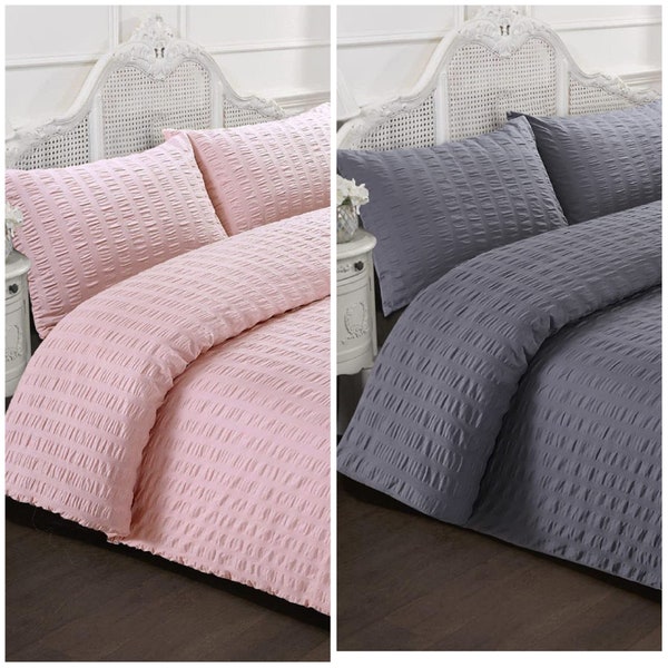 Luxury Puckering Seersucker Duvet Cover With Pillow Cases 100% Cotton Quilt Covers Pinch Pleat Bedding Sets Double King Super Sizes