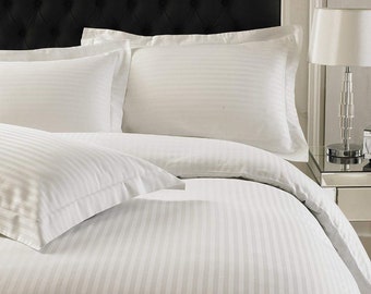 Hotel Quality White Sateen Stripe Duvet Cover Set Double King Size Bedding Sets