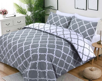 Geo Reversible Duvet Cover Set 100% Cotton Print Quilt Bedding Sets Double King Super Sizes