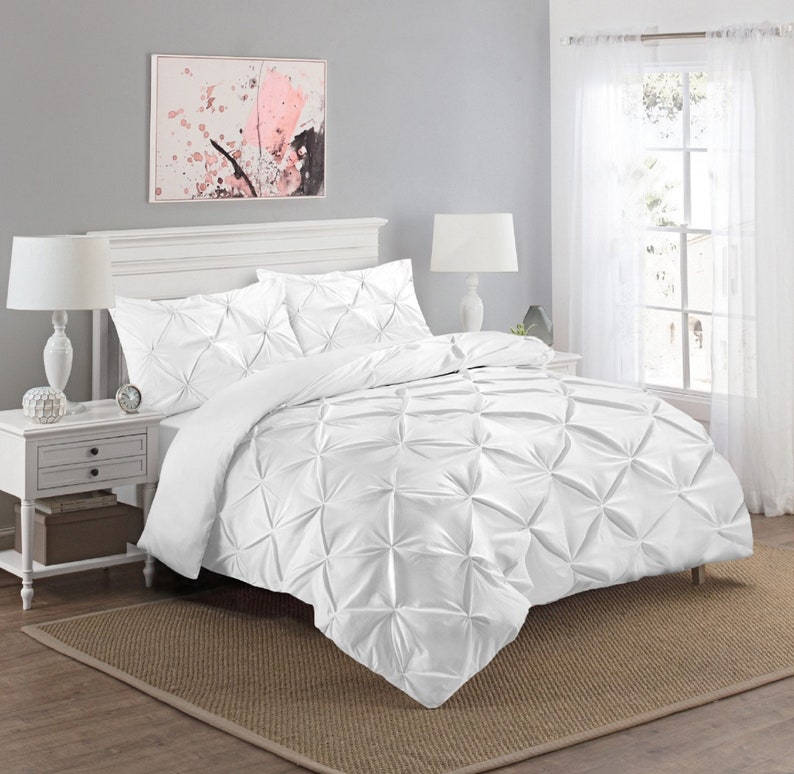 100 Cotton Pintuck Duvet Cover Set Bedding Sets Double King Super King