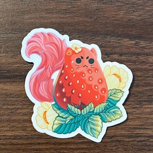 Erdbeer Katze, Sommer Frucht Premium Matt Vinyl Aufkleber