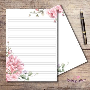 Różowy kwiatowy papier do pisania do druku – liniowane i nieliniowane strony dziennika – A4, A5, format osobisty PDF