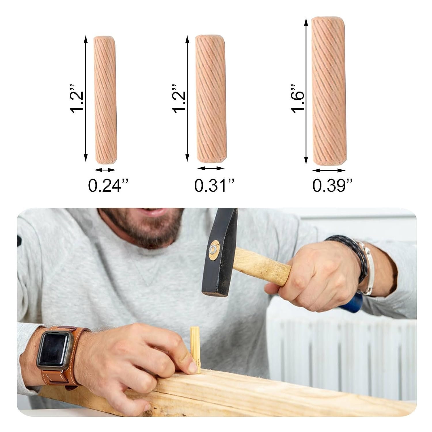 21pcs Wooden Dowels Assorted M6 M8 M10 Hard Wood Grooved Plugs Etsy