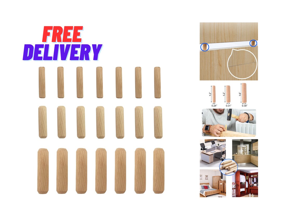 21pcs Wooden Dowels Assorted M6 M8 M10 Hard Wood Grooved Plugs Etsy