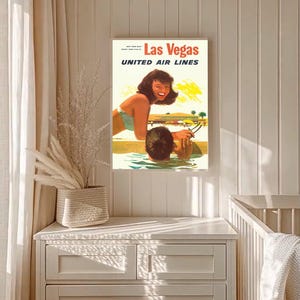 vintage united airlines las vegas travel poster retro airline wall art midcentury aviation print