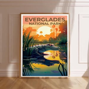 everglades travel poster florida wall art print alligator and nature poster