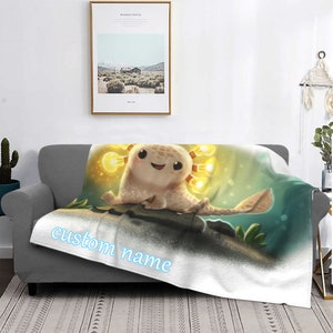 Custom Name Blanket Kawaii Axolotl Tapestry Personalized Blankets Birthday Gift Customized DIY