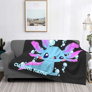 Custom Name Blanket Kawaii Axolotl Tapestry Personalized Blankets Birthday Gift Customized DIY