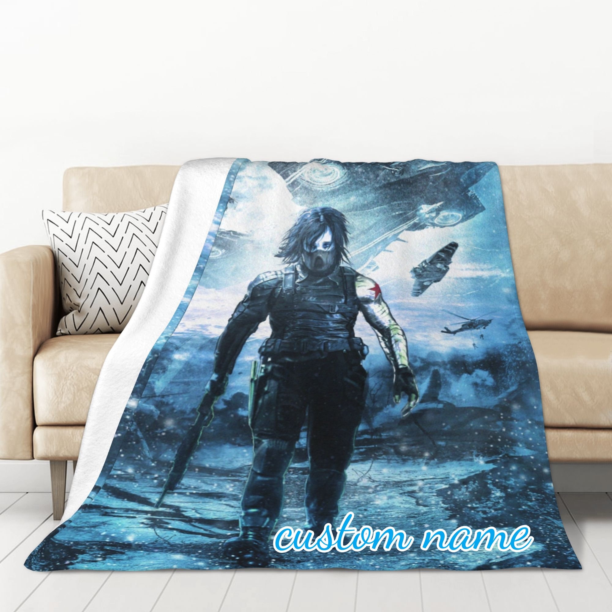 Custom Name Blanket Marvel Winter Soldier Tapestry Personalized Blankets Birthday Gift Customized DIY