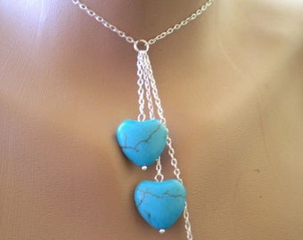 Turquoise Necklace.Blue Hearts en 925 Sterling Zilveren kettingTurquoise Necklace.Blue Hearts en 925 Sterling Zilveren ketting