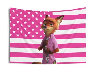 Bandera de Nick Wilde, Tapices de pared para interiores de Nick Wilde, Bandera rosa de Nick Wilde de Zootopia