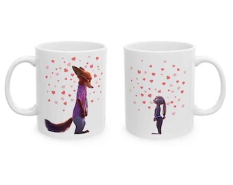 Taza de Nick Wilde mirando a Judy Hopps, taza de Nick y Judy Zootopia