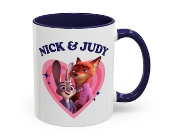 Judy en Nick retro hart accent koffiemok (11oz), Judy Hopps Nick Wilde Zootopia mok