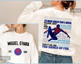 Camisa Miguel O'Hara estampada em dois lados, moletom citável Miguel O'Hara, Homem-Aranha 2099 Homem-Aranha: Presentes do Verso-Aranha