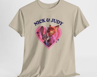 Camiseta retro con corazón de Judy y Nick, suéter, camiseta de Judy Hopps y Nick Wilde de Zootopia, sudadera