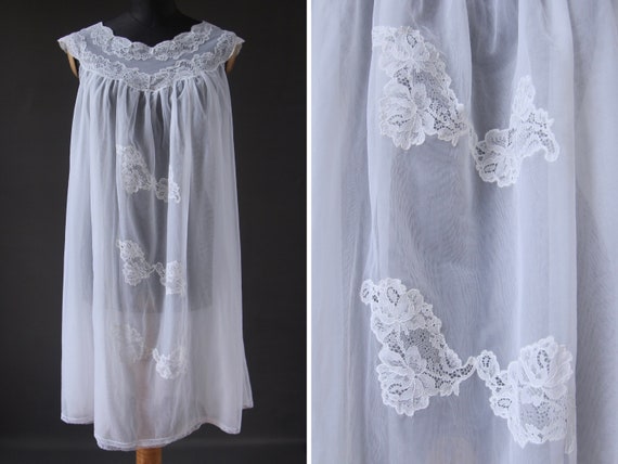 Vintage 60s Lisette Peignoir White Lace Babydoll Negligee & Robe Set S XS main image 1