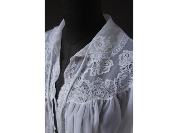 Vintage 60s Lisette Peignoir White Lace Babydoll Negligee & Robe Set S XS
