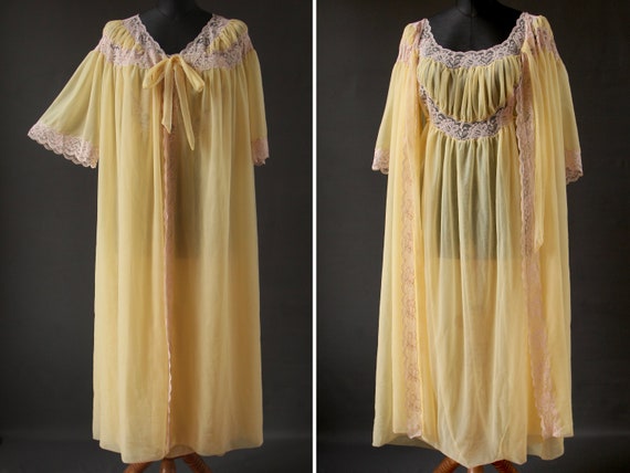 1960s Pastel Yellow Peignoir Set Long Midi Dressing Gown Robe - Etsy