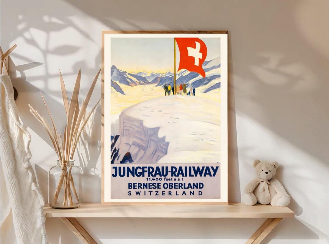 7 Vintage Swiss Alps Travel Poster Jungfrau Railway Retro Wall Art ...