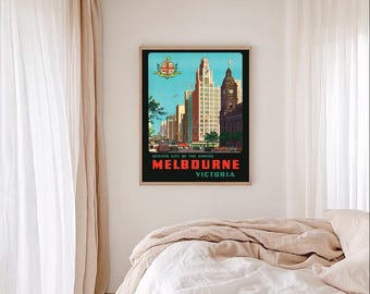 Melbourne Australië vintage geïnspireerde reizen kunst print retro Australische stad poster klassiek wanddecor