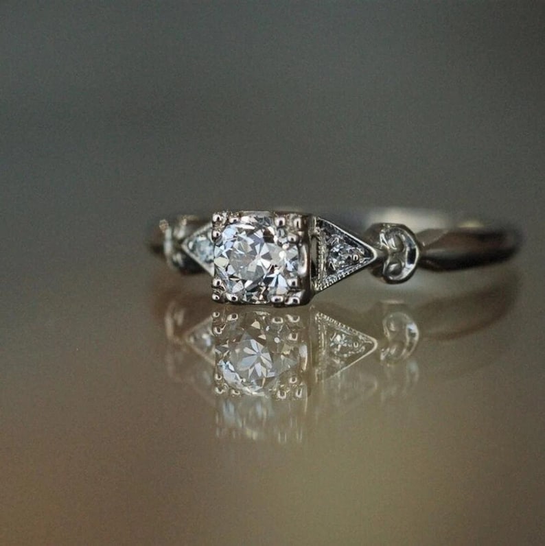 Vintage Ethical European Cut Round Diamond Engagement Ring, Art Deco ...