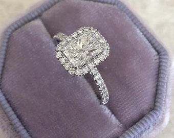 14K White Gold Engagement Ring, Radiant Cut Moissanite Wedding Ring, Radiant Diamond Anniversary Ring, Promise Ring, Anniversary Gift