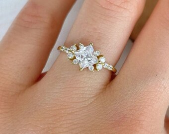 10K / 14K Weißgold Prinzessin Verlobungsring, Moissanite Ehering, Jahrestagsring für Frauen, Versprechensring, Valentinstag