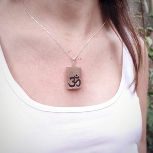 Om Sign Wooden Necklace Engraved Om Sign Wood Pendant Silver Chain Wooden Pendant Walnut Wood Jewelry Gift For Yogi Wooden Jewelry image 1