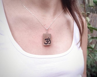 Om Sign Wooden Necklace - Engraved Om Sign Wood Pendant - Silver Chain Wooden Pendant - Walnut Wood Jewelry -  Gift For Yogi -Wooden Jewelry