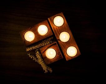 Wooden Candle Holder Set - 3 Pcs Candle Holder Set - Tealight Candle Holder -Tealight Set - Walnut Wood Candle Holder
